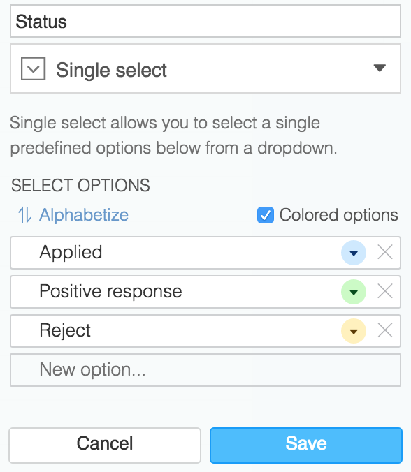 Single select config in Airtable