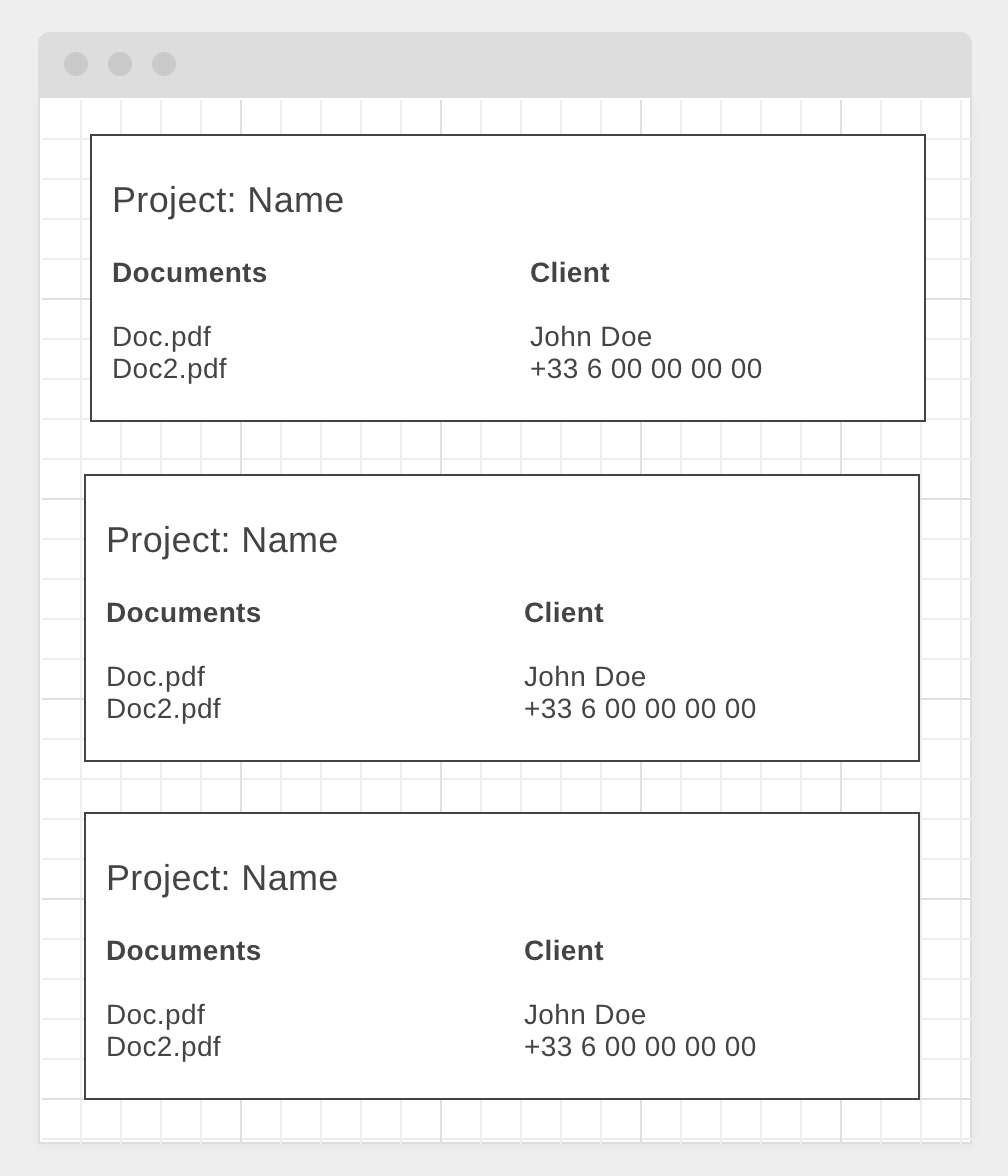 Projects app mockup with a list of ProjectDetails