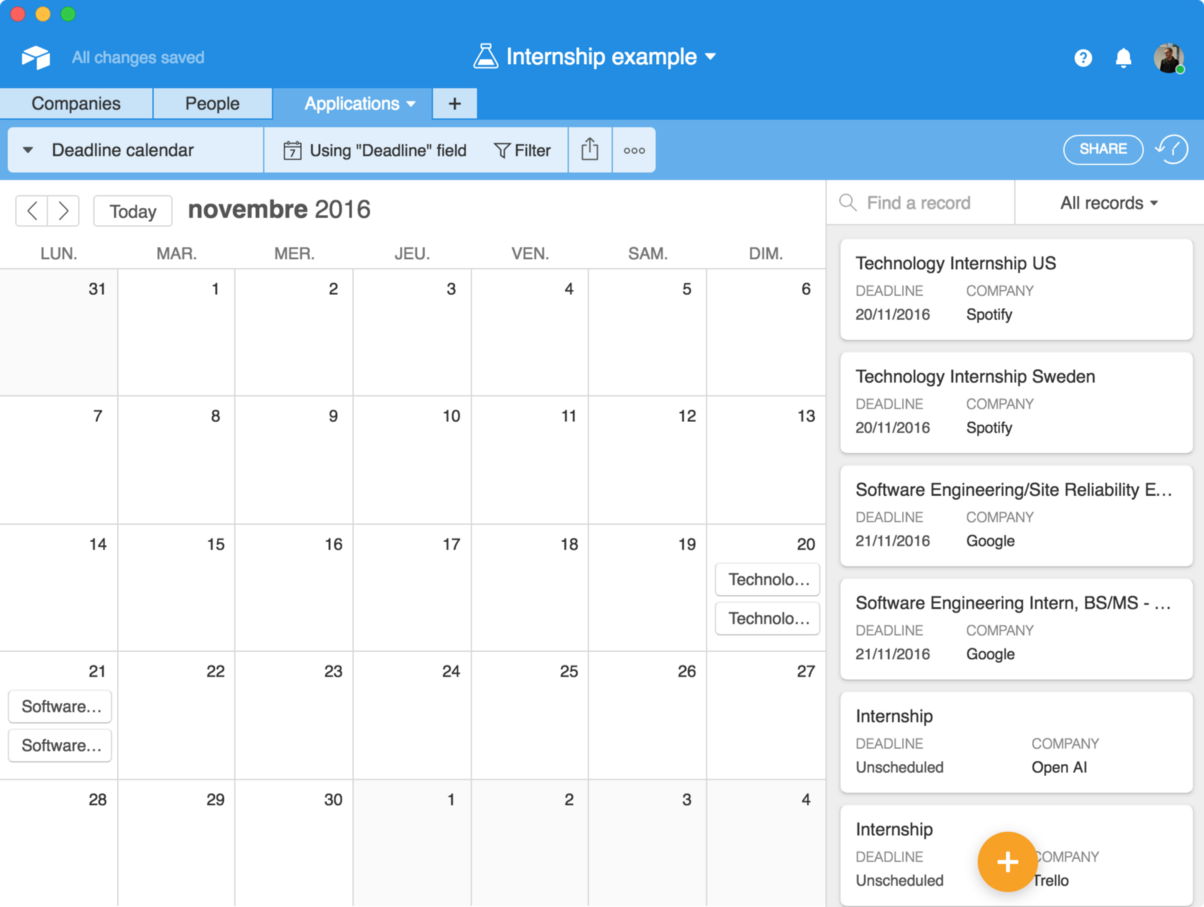 Calendar view in Airtable