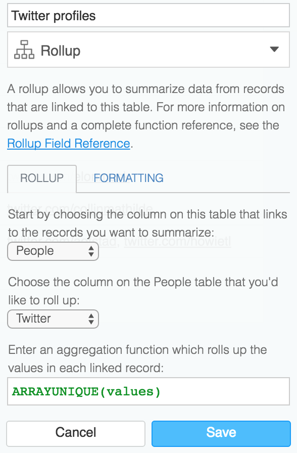 Rollup config in Airtable